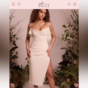 Oh Polly ROMILLY Cowl Neck Pleated Midaxi Dress in Ivory